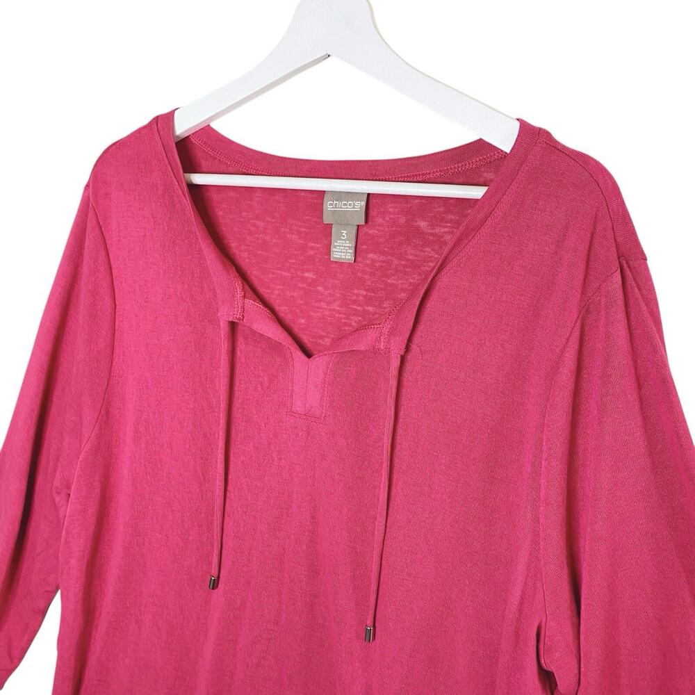 Chico's Tunic Top Size 3 Supremely Soft Botanical Rose Split-Neck 3/4 Sleeve NEW - Picture 3 of 13